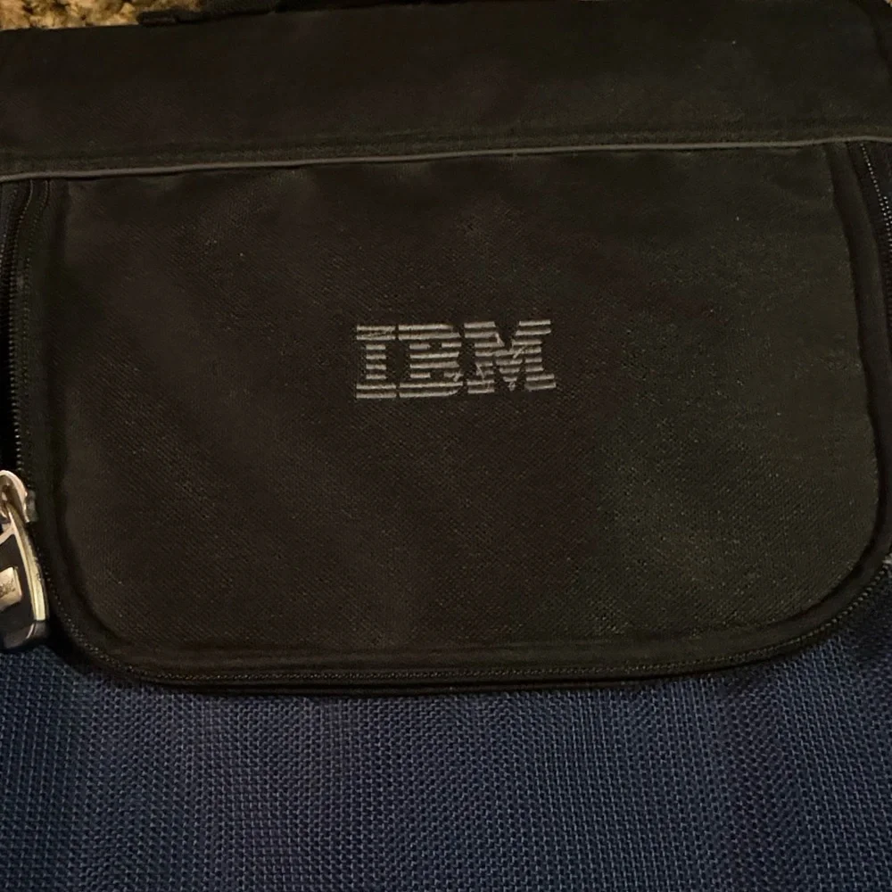 Vintage Blue Black IBM Computers Laptop Briefcase Attaché Bag RARE Geek Nerd